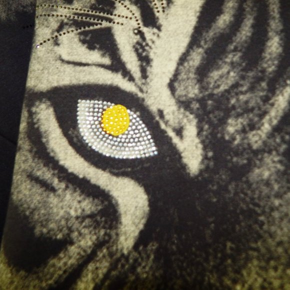 NEW HEADS OR TAILS Rhinestone Tiger Face HOODIE PULLOVER SWEATSHIRT Black Large - Picture 3 of 8